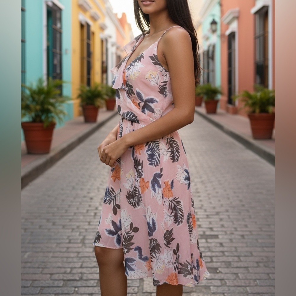 Summer Ruffle. Pink a.n.d e a w y Floral Dres